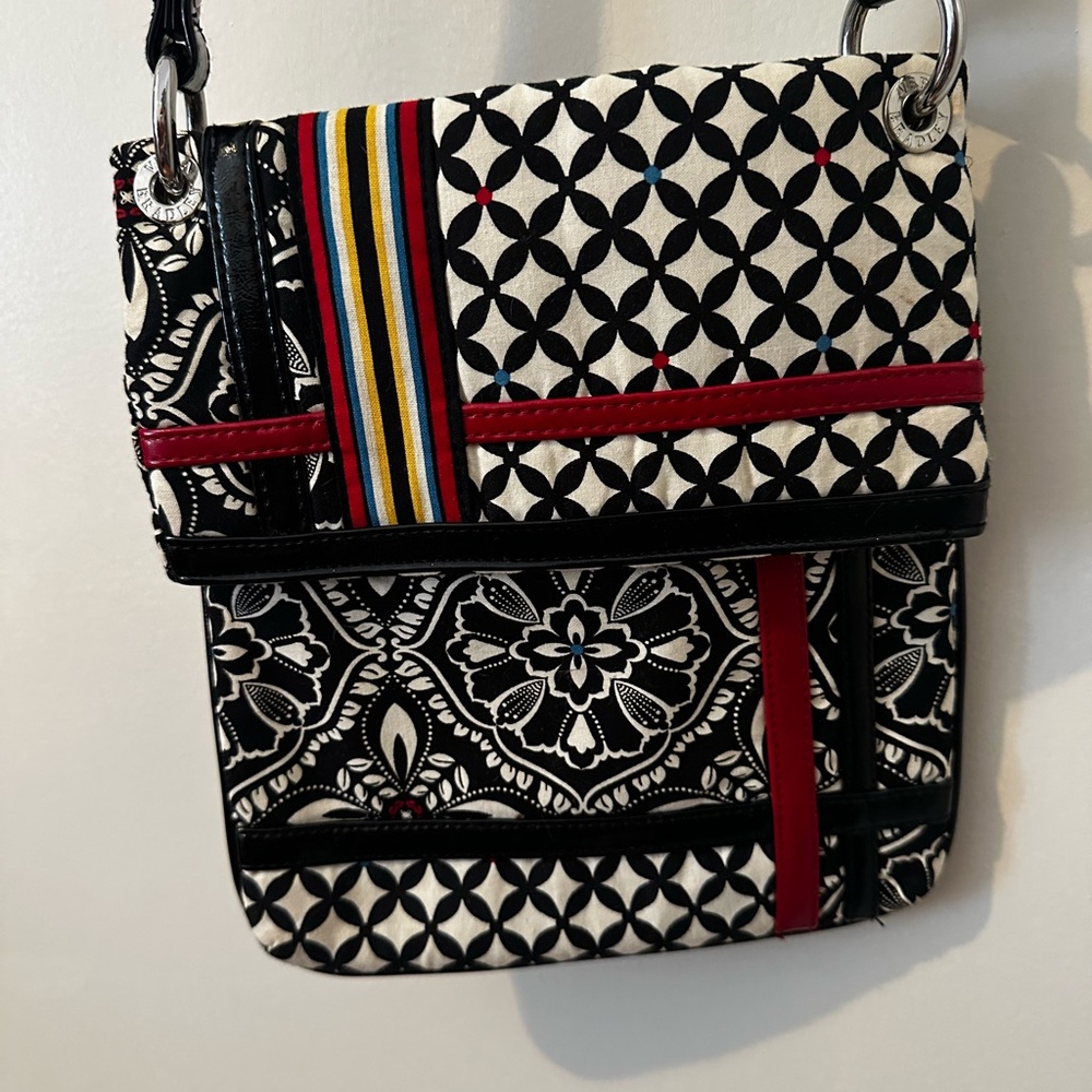 Vera Bradley Black and Red Crossbody Bag with Geometric Design